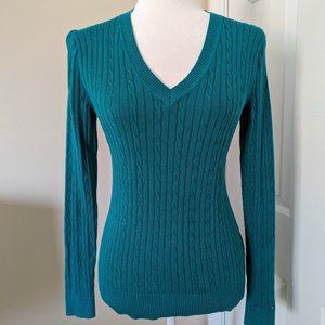 Tommy Hilfiger V neck sweater cable knit size S deep green
